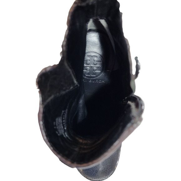 Tory Burch sz 5 Landers Moto Ankle Boots Bootie Women Black Lug Sole Studs 3.5" - Picture 11 of 13